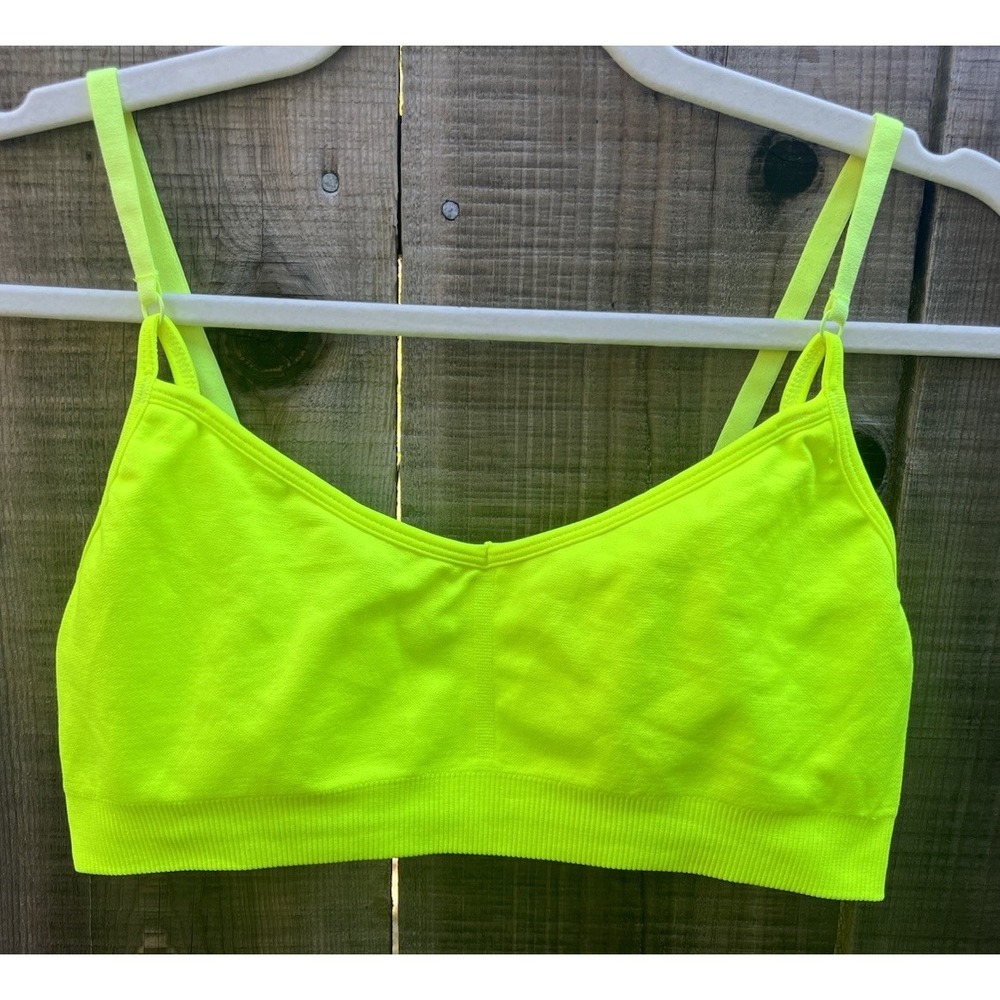 Athleta Sports Bra Neon Yellow Sz Med Adjustable 2 Way Straps Light Support